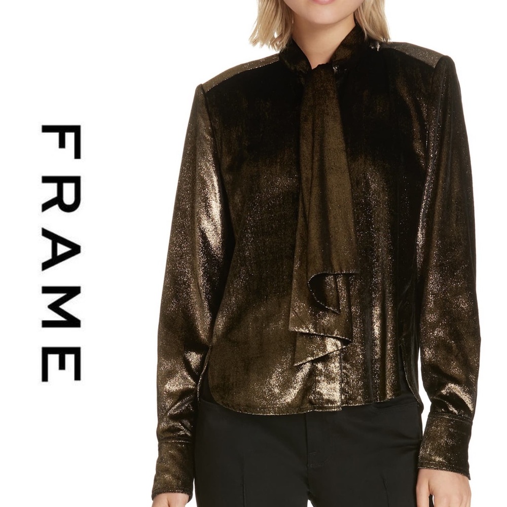 FRAME • Tie Neck Metallic Velvet Top